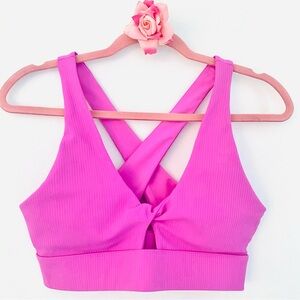 Fabletics Pink Cross-Back Ribbed Sports Bra